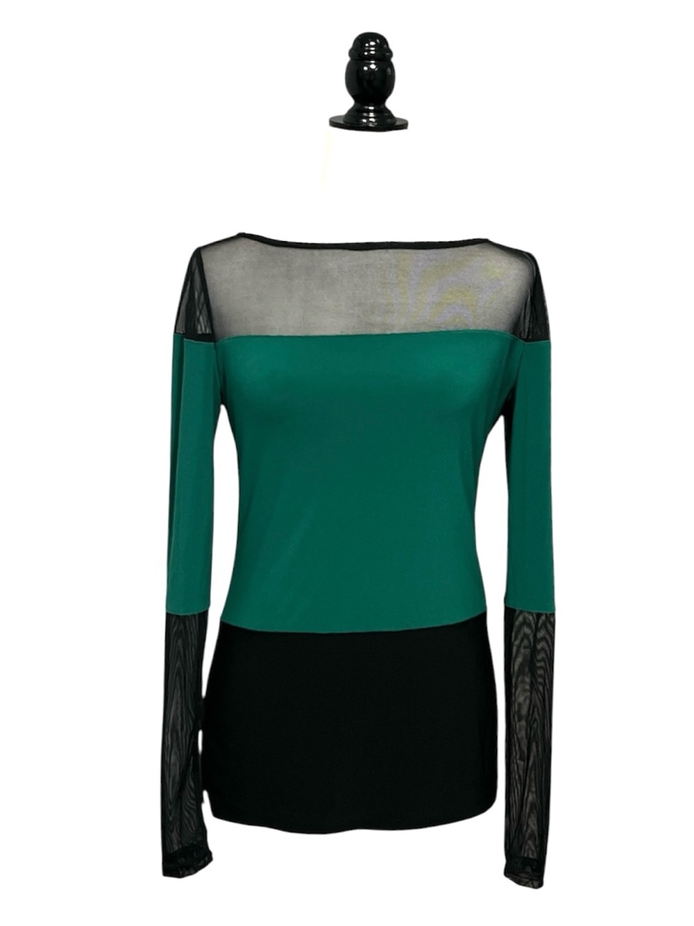 š JOSEPH RIBKOFF Black / Emerald Green Long Sleeve Mesh Top